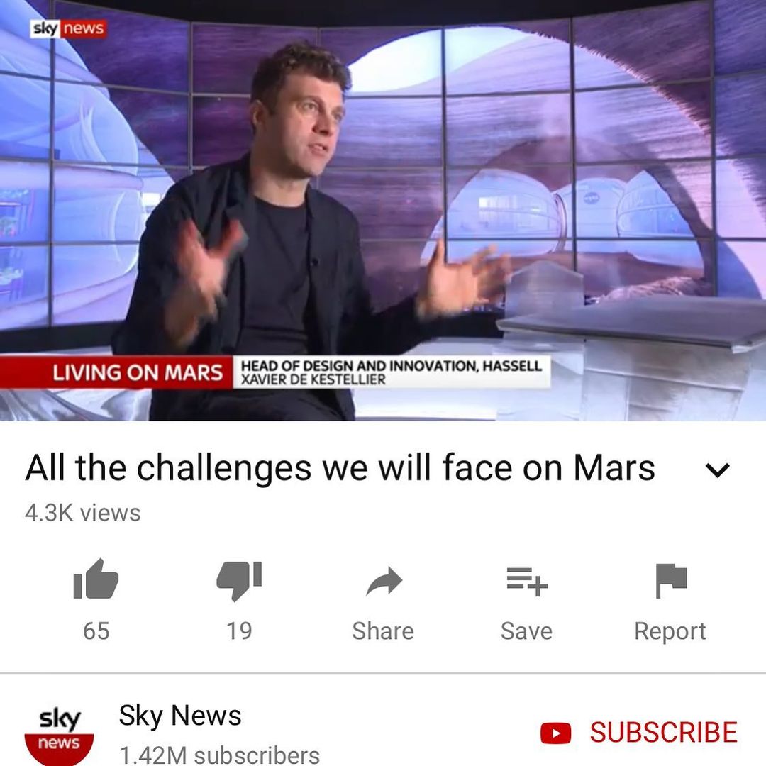 Continuing with the success of our work for the Design Museums latest exhibition #movingtomars we are very proud to have it feature in the background with our friend Xavier on Sky News #mars #designmuseum #hassell #space #habitation #skynews #generationmars