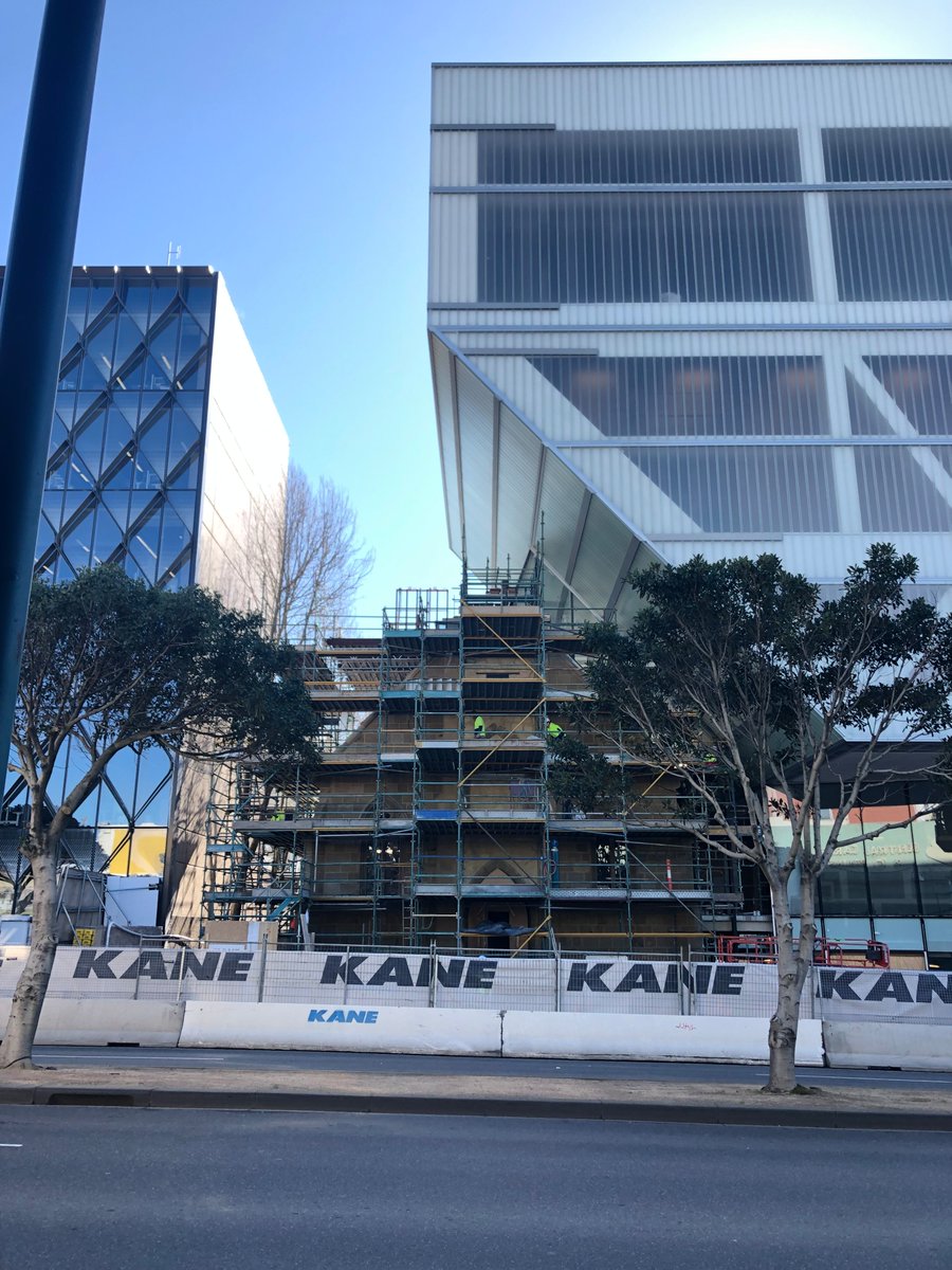 Revealing the rejuvenated church behind it, the scaffolding is coming down on the new @GeelongArts Centre. It will become the creative, contemporary heart of the growing region in Victoria, Australia. https://t.co/5KQYjF7Tot